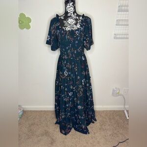 EUC Baltic Born Teal Floral Maxi with Smocked Waist — Large
